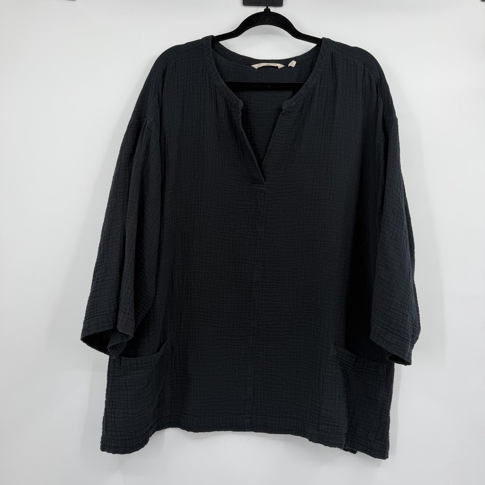 Soft Surroundings Tunic Blouse Womens 3X Black Gauze Pocket Oversized Minimalist